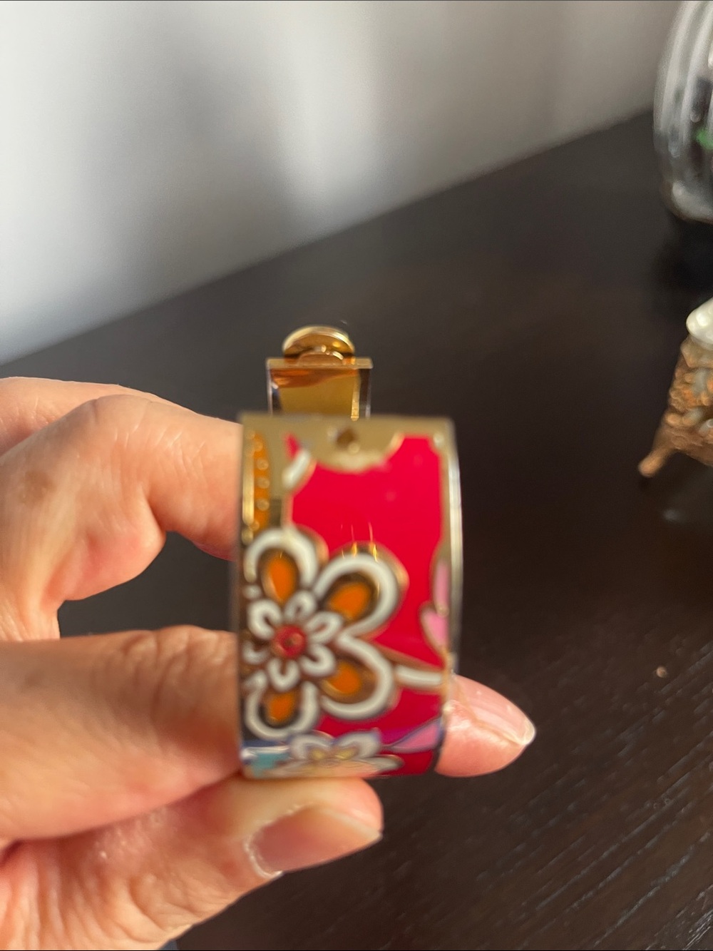 Spartina 449 Gold-Tone Floral Enamel Cuff in Red and Aqua - Picture 6 of 6